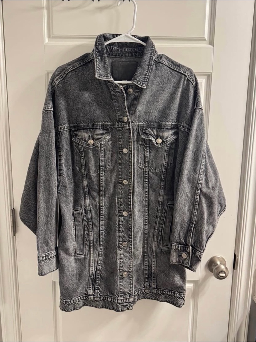 American Eagle Outfitters Washed Black/Gray Oversized Denim Jacket